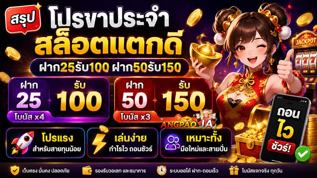 สรุป โปรขาประจำ สล็อตแตกดี ฝาก25รับ100 ฝาก50รับ150